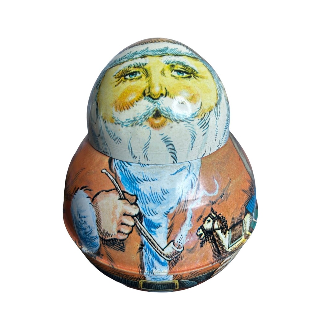 Old Santa Tobacco Roly Poly CHRISTMAS Tin Bristol‎ Ware Cheinco Advertising 1980